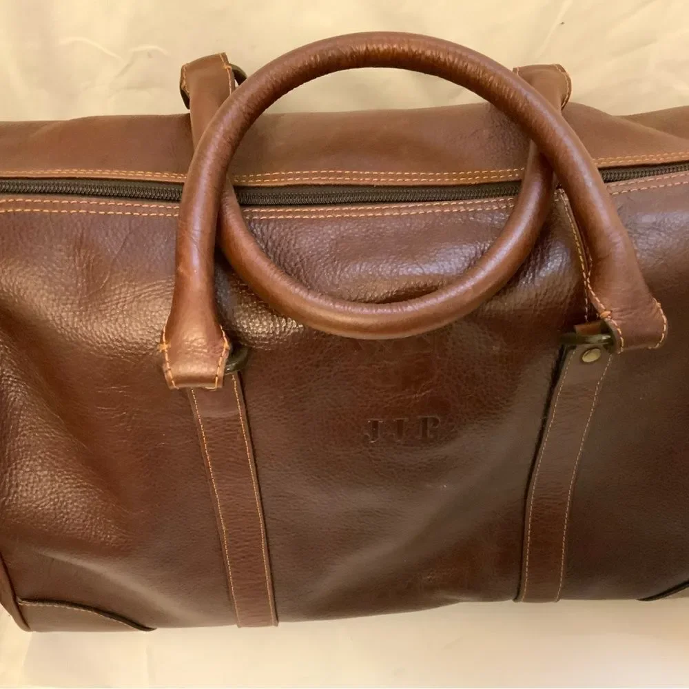 New Links and Kings Brown Leather Duffle Bag Weekender.